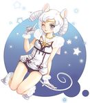  animal_ears bare_legs bishoujo_senshi_sailor_moon curly_hair futomashi gloves jewelry kneeling magical_girl mouse_ears mouse_tail necklace no_legwear one_eye_closed pointing purple_eyes sailor_collar sailor_iron_mouse smile solo tail white_gloves white_hair white_sailor_collar 