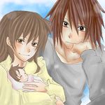  anna_irving baby brown_eyes brown_hair family kratos_aurion lloyd_irving lowres oekaki tales_of_(series) tales_of_symphonia 