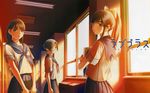  anegasaki_nene bob_cut book hair_ribbon highres kobayakawa_rinko love_plus mino_tarou multiple_girls official_art ponytail ribbon school_uniform serafuku short_hair sunset takane_manaka wallpaper 