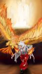  absurdres bad_id bad_pixiv_id bird fire fujiwara_no_mokou highres phoenix selaf solo touhou 