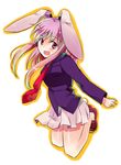  animal_ears bad_id bad_pixiv_id blazer bunny_ears bunny_tail jacket kimino_tomonari necktie purple_hair red_eyes red_neckwear reisen_udongein_inaba shoes skirt solo tail touhou 