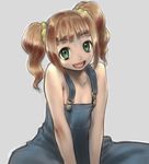 bad_id bad_pixiv_id brown_hair cozy green_eyes idolmaster idolmaster_(classic) naked_overalls open_mouth overalls solo takatsuki_yayoi twintails 