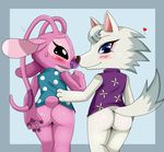  &hearts; ? alien angel_(disney) animal_crossing antennae anthro black_eyes blue_eyes blush bottomless brown_nose butt clothed clothing disney duo experiment female fur hair half-dressed lilo_and_stitch looking_at_viewer looking_back nintendo pink pink_body purple purple_nose smile sssonic2 tail thighs video_games white white_fur white_hair whitney_(animal_crossing) 