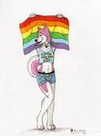  bulge canine collar english_text fur gay gay_pride girly hot_pants male mammal pink_fur rainbow_flag rainbow_symbol solo stated_homosexuality super_gay text twizzler 