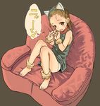  animal_ears ankle_cuffs bad_id bad_pixiv_id bare_shoulders barefoot blonde_hair blue_eyes blush cat_ears cat_tail chair child collar dress easy_chair fang feet flat_chest from_above full_body grey_eyes haguhagu_(rinjuu_circus) highres knees_up legs long_hair looking_at_viewer open_mouth original paw_pose sitting sketch smile solo tail translated wrist_cuffs younger 