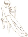  barefoot chair feet gake_no_ue_no_ponyo jas lisa_(ponyo) monochrome sitting sitting_sideways solo toes 