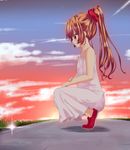  aisaka_taiga bad_id bad_pixiv_id brown_eyes brown_hair dress glint long_hair mimura_zaja road solo squatting sundress toradora! 