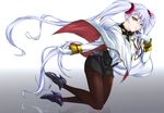  black_skirt brown_legwear capelet finger_to_mouth full_body gloves hair_ornament high_heels hoshino_ruri kidou_senkan_nadesico lavender_hair long_hair miniskirt pantyhose reflection sawa_(sawa-house) shoes simple_background skirt solo twintails very_long_hair white_capelet white_gloves yellow_eyes 