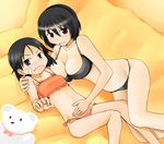  black_eyes black_hair blush brave_witches brown_eyes hand_on_another's_stomach hand_on_shoulder kanno_naoe multiple_girls open_mouth shimohara_sadako short_hair sweatdrop tanaka_rikimaru wavy_mouth world_witches_series yuri 