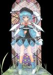  blue_eyes blue_hair cirno dreamlight2000 flower hat ice ice_wings rose solo stained_glass touhou wings 