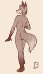  breasts canine female fox looking_back mammal mosa nude plain_background solo tyu white_background 