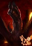  bad_id bad_pixiv_id dragon glowing glowing_eyes horns kokutan_kitsunen looking_up molten_rock monster_hunter monster_hunter_3 no_humans solo upper_body volcano wings 