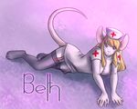  anthro beth_reyton blonde_hair breasts cleavage clothed clothing female fur hair legwear looking_at_viewer mammal mosa mouse nurse pinup pose rodent skimpy solo stockings tyu white_fur 