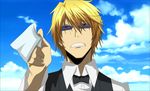  blonde_hair cigarette clouds durarara!! heiwajima_shizuo male short_hair sky sunglasses vector 