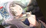  :o atelier_(series) atelier_totori blue_sleeves blush borubikku breasts from_above grey_hair hat long_hair looking_at_viewer looking_up nipple_slip nipples open_mouth small_breasts solo totooria_helmold yellow_eyes 