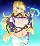  ahoge breasts choker fura large_breasts long_hair microskirt midriff milla_maxwell multicolored_hair navel red_eyes see-through skirt solo strapless tales_of_(series) tales_of_xillia tubetop wet white_skirt 