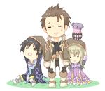  2boys alvin_(tales) black_eyes black_hair blonde_hair boots brown_hair doll elize_lutus jude_mathis knee_boots multiple_boys scarf shunrai smile tales_of_(series) tales_of_xillia teepo_(tales) 