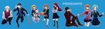  4girls aegis_(persona) amada_ken android animal aqua_hair aragaki_shinjirou beanie black_skirt blonde_hair blue_eyes bow brown_eyes brown_hair child choker dog hair_over_one_eye hat highres iori_junpei kaba-chan kirijou_mitsuru koromaru long_hair medium_skirt miniskirt multiple_boys multiple_girls one_eye_closed pantyhose persona persona_3 pleated_skirt red_eyes red_hair ribbon sanada_akihiko school_uniform skirt smile takeba_yukari trench_coat white_legwear yamagishi_fuuka 