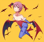  animal_print bare_shoulders bat bat_print bat_wings blush boots breasts cleavage collarbone demon_girl elbow_gloves fingerless_gloves flat_chest full_body gloves head_wings high_heels leotard lilith_aensland pantyhose print_legwear purea purple_hair red_eyes red_leotard shoes short_hair simple_background small_breasts solo too_many too_many_bats vampire_(game) wings 