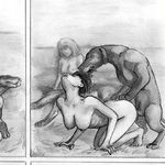  breasts canine dog female feral greyscale human human_on_feral interspecies male mammal monochrome nipples penis sex straight unknown_artist 