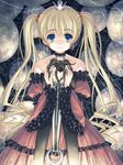  bare_shoulders blonde_hair choker crown dress frilled_dress frills gothic_lolita gradient_eyes hair_ornament keg lolita_fashion long_hair looking_at_viewer multicolored multicolored_eyes original silk smile solo spider_web twintails very_long_hair 