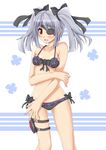  bare_shoulders bikini blush eyepatch frilled_bikini frills front-tie_top infinite_stratos laura_bodewig long_hair qy red_eyes shiny shiny_skin side-tie_bikini silver_hair skindentation solo swimsuit thigh_gap thigh_strap twintails 