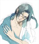  artist_request black_hair glasses jinnosuke long_hair looking_at_viewer male_focus ponytail samurai_champloo sketch solo 