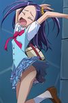  aqua_skirt aria_gakuen_school_uniform arms_up ass bag bow bowtie closed_eyes dual_persona haruyama_kazunori kurokawa_eren layered_skirt leg_lift legs long_hair miniskirt one_side_up open_mouth panties pantyshot pleated_skirt precure purple_hair school_bag school_uniform screaming seiren_(suite_precure) shoes skirt socks striped striped_skirt suite_precure surprised tears underwear upskirt white_panties 