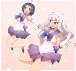  ahoge arm_holding back_bow bare_legs bishoujo_senshi_sailor_moon blue_eyes blush bow breasts brown_eyes choker circlet cosplay elbow_gloves gloves hairband heart idolmaster idolmaster_(classic) large_breasts long_hair miura_azusa multiple_girls open_mouth pink_eyes sailor_senshi_costume sailor_senshi_uniform shijou_takane short_hair van-s white_gloves white_hair 