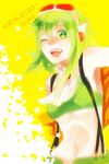 bad_id bad_pixiv_id goggles goggles_on_head green_eyes green_hair gumi megpoid_(vocaloid3) midriff navel one_eye_closed open_mouth rin2010 short_hair smile solo suspenders vocaloid 