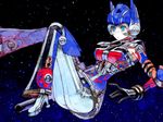  blue_eyes grey_hair helmet mecha_musume optimus_prime personification solo strawberrybit transformers 