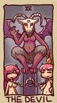  1girl chain demon horns ikkyuu lowres navel nude original pink_hair tarot the_devil wings 