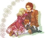  1girl 9wa alvin_(tales) bad_id bad_pixiv_id blonde_hair boots brown_eyes brown_hair doll elize_lutus gloves knee_boots scarf smile tales_of_(series) tales_of_xillia teepo_(tales) 
