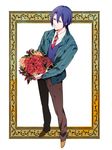  bad_id bad_pixiv_id blue_hair bouquet flower hijirikawa_masato male_focus necktie purple_eyes school_uniform solo striped striped_neckwear sweater_vest uta_no_prince-sama yuzumame 