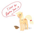  applejack_(mlp) blonde_hair blush dark-moltres dialog dialogue equine female feral fluids friendship_is_magic green_eyes hair hasbro hat horse lesbian mammal my_little_pony orange orange_body pony pussy_juice solo stated_homosexuality suggestive text tongue 