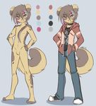  caninelove clothed clothing collar dog girly hair hindpaw jacket jeans kukki male mammal model_sheet multi-colored_hair nude pants paws penis ponytail shirt shoes solo spots tail 