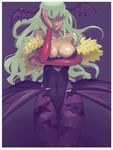  animal_print bad_deviantart_id bad_id bare_shoulders bat_print bat_wings breast_hold breasts bridal_gauntlets crossed_arms dark_skin demon_girl elbow_gloves gloves green_hair hand_on_own_face head_wings large_breasts legs leotard long_hair morrigan_aensland ozawa_tomohiro pantyhose print_legwear solo succubus thigh_gap thighs vampire_(game) wings 