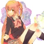  bow brown_eyes futaki_kanata juri_(nattoutomato) little_busters! long_hair pink_bow purple_hair school_uniform side_ponytail solo 