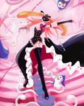  animal_hat bird black_legwear boots brown_hair hat highres long_hair long_legs mawaru_penguindrum nephy penguin penguin_1-gou penguin_2-gou penguin_3-gou pink_eyes princess_of_the_crystal takakura_himari thigh_boots thighhighs 