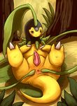  bayleef feral looking_at_viewer lying male nicobay nintendo on_back outside penis pok&#233;mon pok&eacute;mon solo spread_anus spread_legs spreading syrinoth tentacles tree video_games wood 