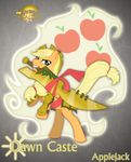  apple_jack_(mlp) applejack_(mlp) blonde_hair crossover cutie_mark equine exalted female feral food friendship_is_magic fruit green_eyes hair horse mammal my_little_pony pony rhanite solo sword unknown_artist weapon 