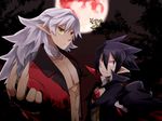  bad_id bad_pixiv_id black_hair coat disgaea fenrich_(disgaea) fingernails gloves long_hair makai_senki_disgaea_4 male_focus moon multiple_boys muscle night pointy_ears red_eyes red_moon tree tsukiko_(meltdown) valvatorez_(disgaea) vampire white_hair yellow_eyes 