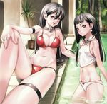  :d arm_strap bangs bare_shoulders bikini black_hair blunt_bangs blush breasts cleavage crease earrings foreshortening from_side groin hair_between_eyes hair_tubes jewelry large_breasts leg_up legs light_smile long_hair looking_at_viewer looking_back lowleg lowleg_bikini multiple_girls nakano_tomokazu navel neck_ring official_art open_mouth plant pointing pool poolside potted_plant queen's_blade queen's_blade_rebellion reclining red_bikini red_eyes ring sainyang_(queen's_blade) scan siblings sitting skindentation small_breasts smile standing string_bikini swimsuit tankini tarnyang_(queen's_blade) thigh_strap tree twins very_long_hair wading water wet white_bikini 