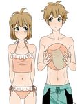  1girl ball beachball blue_eyes brown_hair dual_persona genderswap genderswap_(mtf) hair_ornament hairclip inazuma_eleven inazuma_eleven_(series) short_hair swimsuit tachimukai_yuuki temari114 