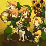  baton blonde_hair blue_eyes closed_eyes earrings flute gloves harp hat instrument jewelry link link_(wolf) male_focus multiple_boys multiple_persona ocarina pointy_ears the_legend_of_zelda the_legend_of_zelda:_a_link_to_the_past the_legend_of_zelda:_majora's_mask the_legend_of_zelda:_ocarina_of_time the_legend_of_zelda:_oracle_of_ages the_legend_of_zelda:_spirit_tracks the_legend_of_zelda:_the_wind_waker the_legend_of_zelda:_twilight_princess toon_link trumpet tsutsuji wolf 