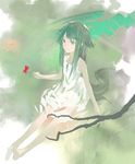  aituoku bad_id bad_pixiv_id bare_legs barefoot black_eyes black_hair dress flower highres long_hair saya saya_no_uta sitting sleeveless sleeveless_dress smile solo white_dress 