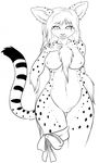  black_and_white bottomless breasts chest_tuft feline female fur hair looking_at_viewer mammal markings monochrome nipples pinup plain_background pose pussy skidd solo spots stripes tuft white_background 