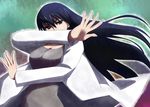  azumanga_daiou black_eyes black_hair labcoat long_hair morichan parody pose sakaki solo steins;gate 