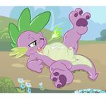  anus balls blush celestial cum cum_in_mouth cum_inside dragon erection eyes fire friendship_is_magic green_eyes hasbro hindpaw male my_little_pony outside path paws penis public purple purple_skin road scalie solo spike_(mlp) tail uncut young 