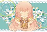  closed_eyes face headphones headphones_around_neck long_hair megurine_luka oharu pink_hair smile solo vocaloid 